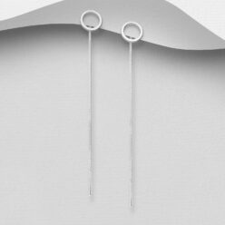 Circle ear jacket earrings in 925 Sterling silver, on a grey display card