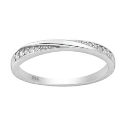 ‘Crossover’ stylish cubic zirconia 925 Sterling silver ring, on a white background