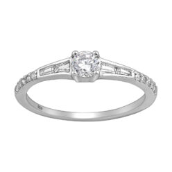 Cubic Zirconia solitaire ring, on a white background