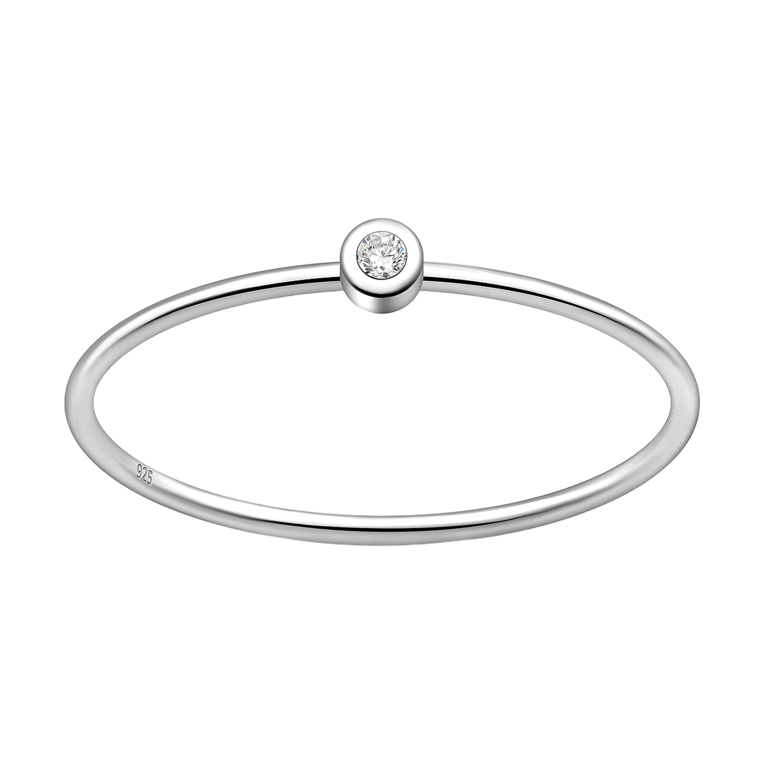 Cubic zirconia sterling silver stacking ring, on a white background