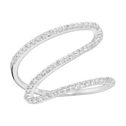 Cubic zirconia zigzag sterling silver ring, on a white background
