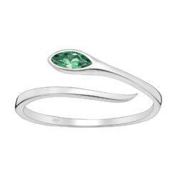 Elegant 925 Sterling silver adjustable ring with green Cubic Zirconia, on a white background