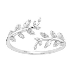 Folia Sterling silver adjustable leaf ring, on a white background