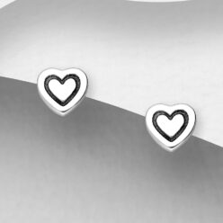 Heart outline studs in 925 Sterling silver, on a grey display card