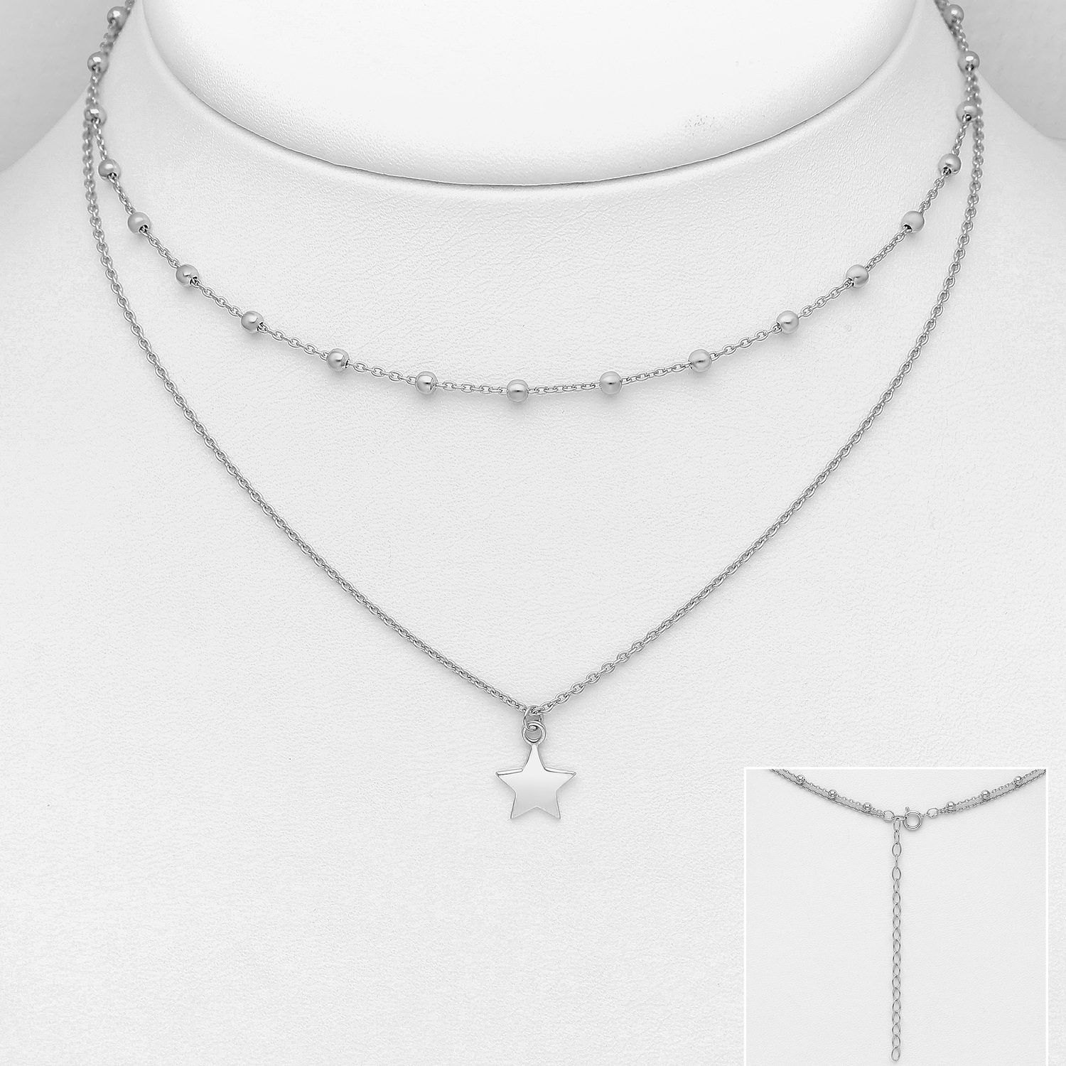Layered star and bead necklace in 925 Sterling silver - Image 2