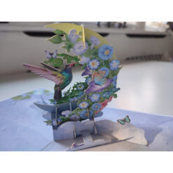 Lilac pop-up 3D hummingbird greeting card