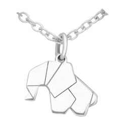 Sterling silver origami elephant pendant shown on a chain against a white background