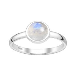 925 Sterling Silver ring, with circular rainbow moonstone gem