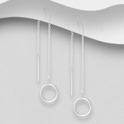 Sterling silver 10mm circle threader earrings, on a grey display card