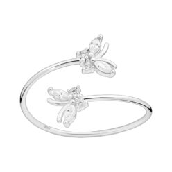 Sterling silver adjustable butterfly ring, with cubic zirconia, on a white background