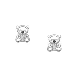 Sterling silver bear stud earrings, with cubic zirconia, on a white background