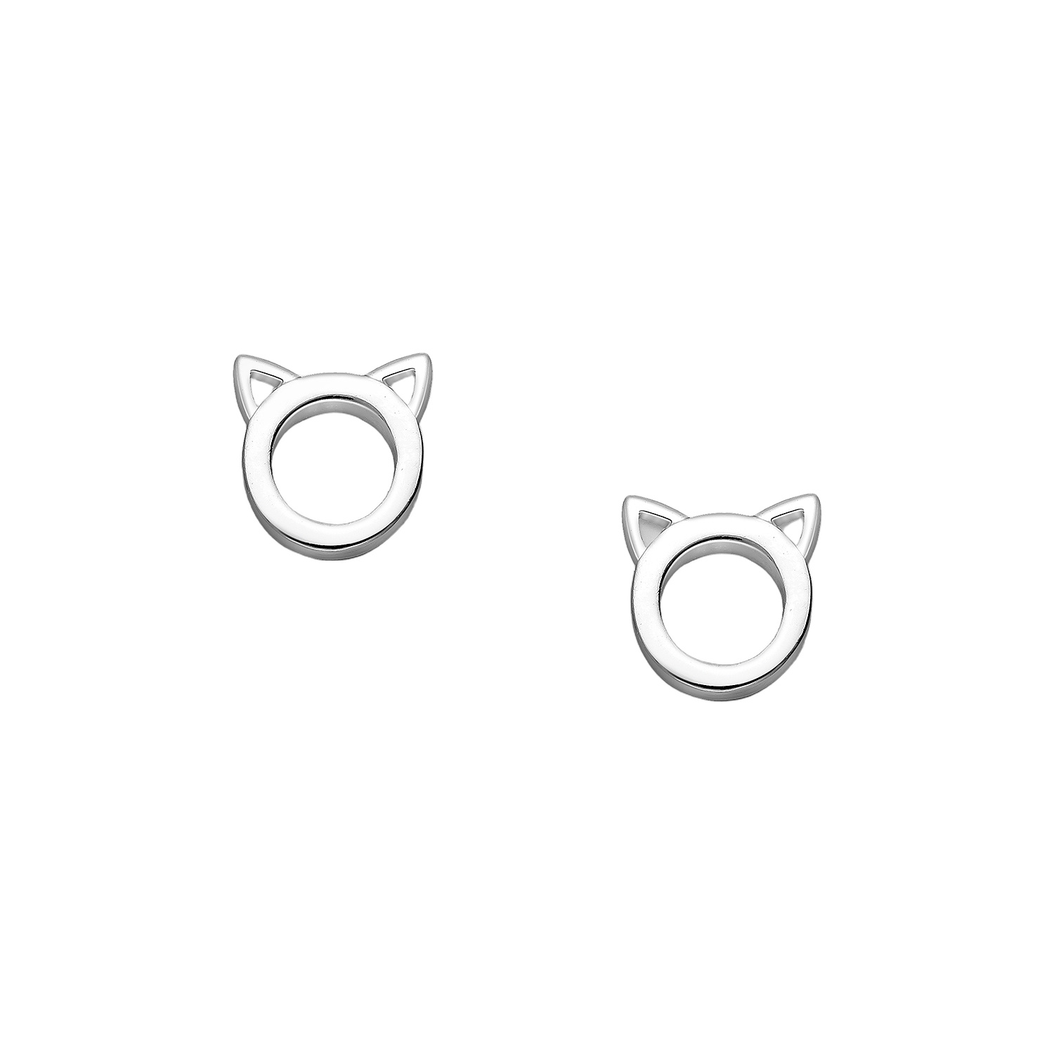 Sterling silver cat ear studs, on a white background