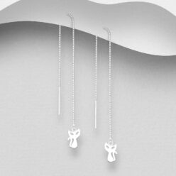 Sterling silver Cat Threader Earrings, on a grey display card