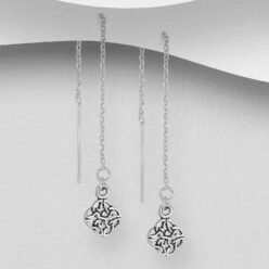 Sterling silver celtic thread earrings, on a grey display card
