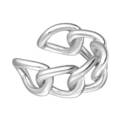 Single sterling silver chain-link ear cuff on a white background