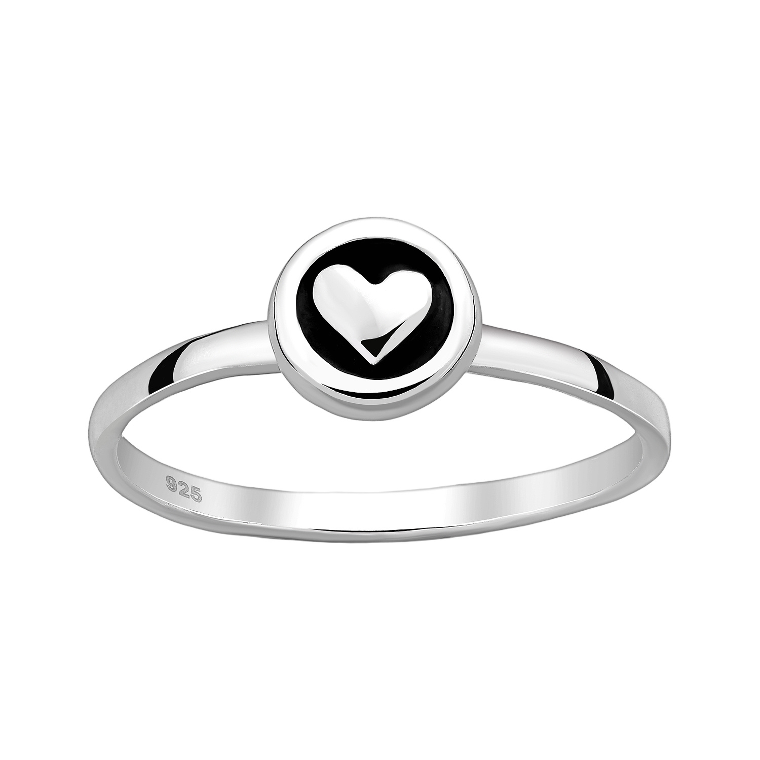 925 Sterling Silver circle heart motif ring