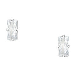 Sterling silver clear cubic zirconia baguette stud earrings, on a white background