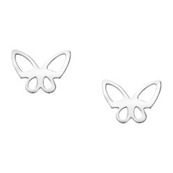Sterling silver cut-out butterfly stud earrings, on a white background