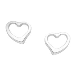 Sterling silver cute open heart stud earrings, on a white background