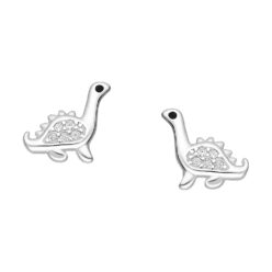 Sterling silver dinosaur earrings, on a white background