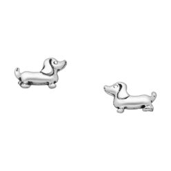 Sterling silver dog stud earrings, on a white background