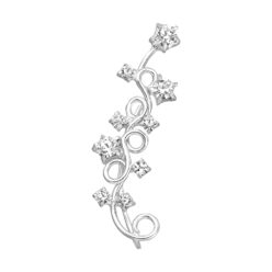 Sterling silver ear climber with spirals and crystal glass, on a white background