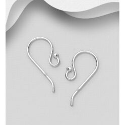 Sterling silver ear hooks with bead on loop (jewellery making finding), on a grey display card