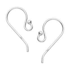 Sterling silver ear hooks with bead on loop (jewellery making finding), on a white background