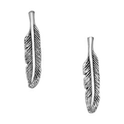 Sterling silver feather stud earrings, on a white background