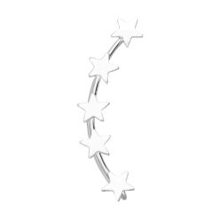 Sterling silver five star ear climber, on a white background