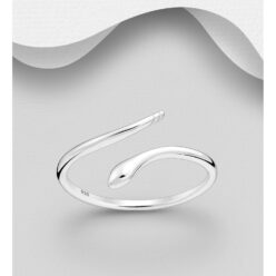 Sterling silver flourish adjustable snake ring, shown against a grey background
