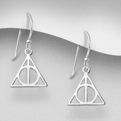 Sterling silver geometric earwire earrings, on a grey display card