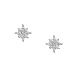 Sterling silver glitzy star stud earrings, with cubic zirconia, on a white background