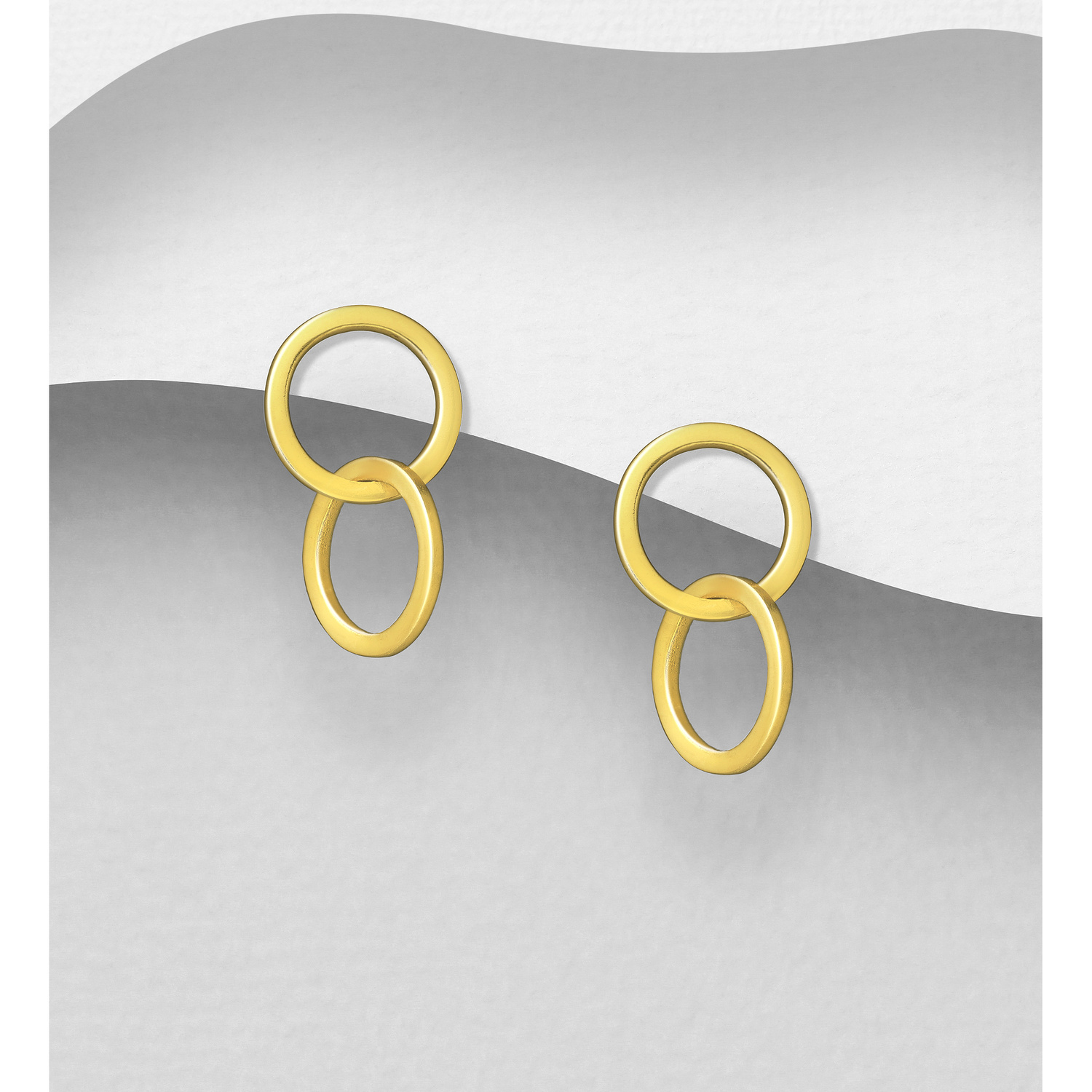 Sterling silver gold plated double circle studs, on a grey display card
