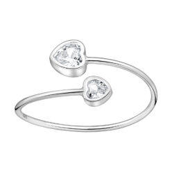 925 Sterling Silver Heart Adjustable Ring with Cubic Zirconia