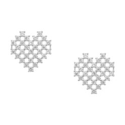 Sterling silver heart mosaic earrings with Cubic Zirconia, on a white background