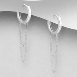 Sterling silver layered chain hoop earrings (1.43cm), on a grey display card
