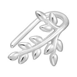 Single sterling silver leaf ear cuff on a white background