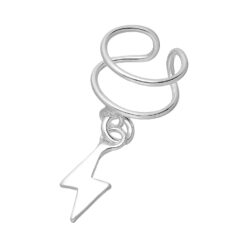Single sterling silver ear cuff with a lightning bolt charm on a white background