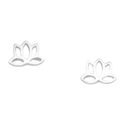Sterling silver lotus stud earrings, on a white background