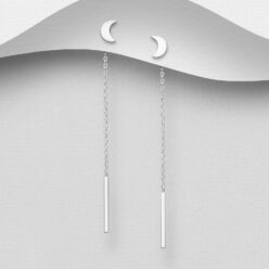 Sterling silver moon ear jacket earrings, on a grey display card