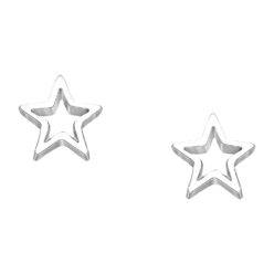 Sterling silver open star stud earrings, on a white background