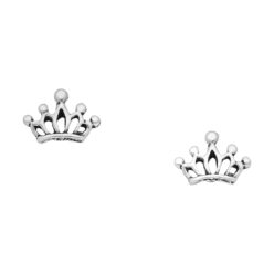 Sterling silver Oxidised Crown Stud Earrings, on a white background