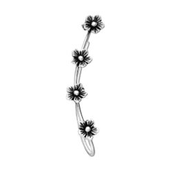 Sterling silver oxidised flower ear climber, on a white background