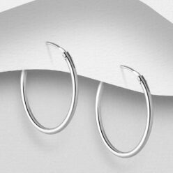 Sterling silver plain silver hoop earrings (1.83cm), on a grey display card