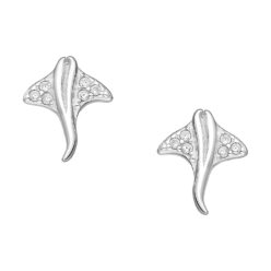 Sterling silver stingray stud earrings, on a white background