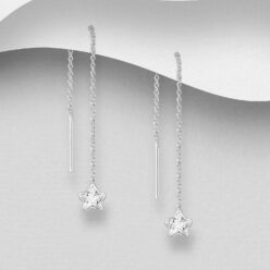 925 Sterling Silver tiny cz star threader earrings