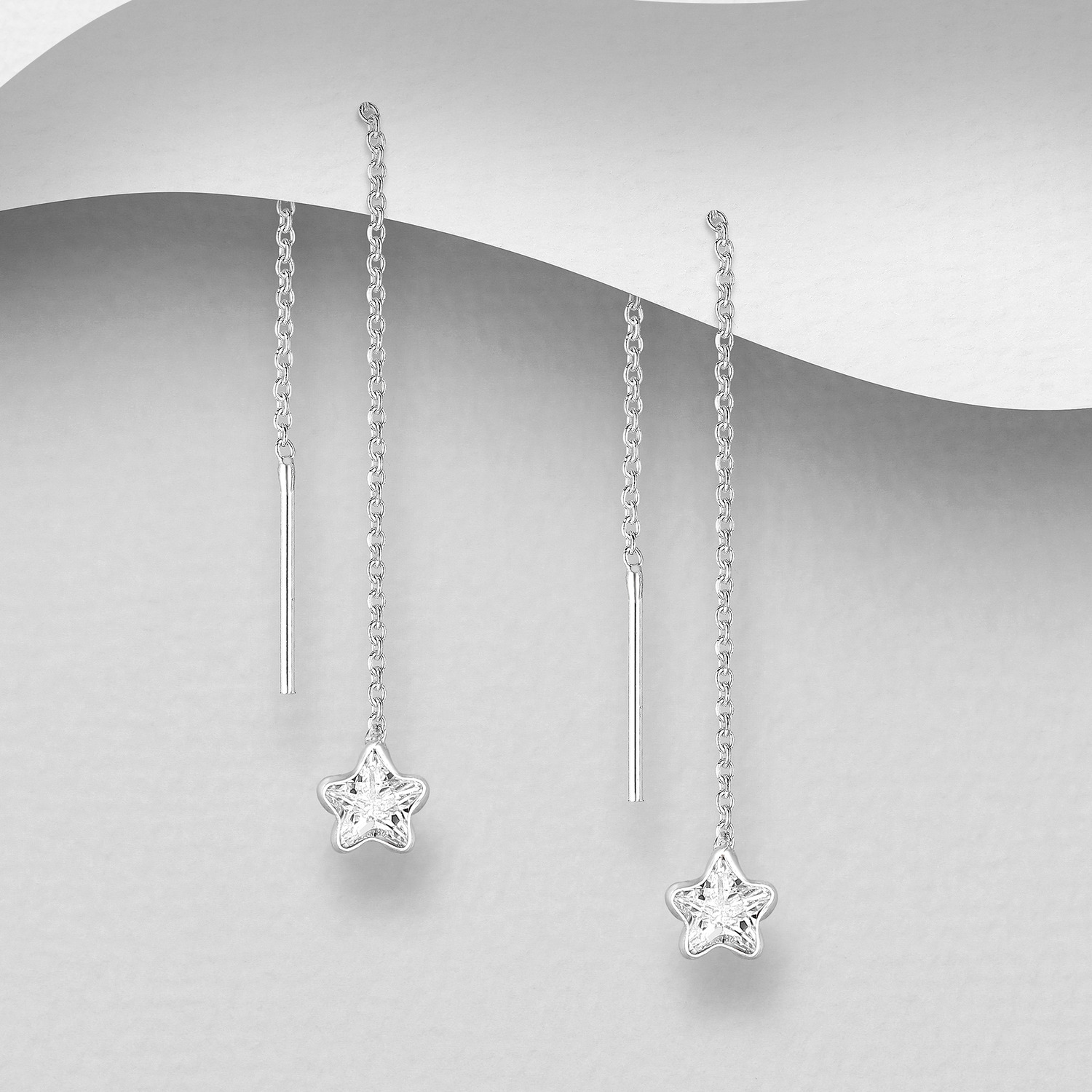 925 Sterling Silver tiny cz star threader earrings