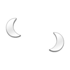 Sterling silver tiny moon stud earrings, on a white background