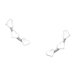 Sterling silver triple heart stud earrings, on a white background
